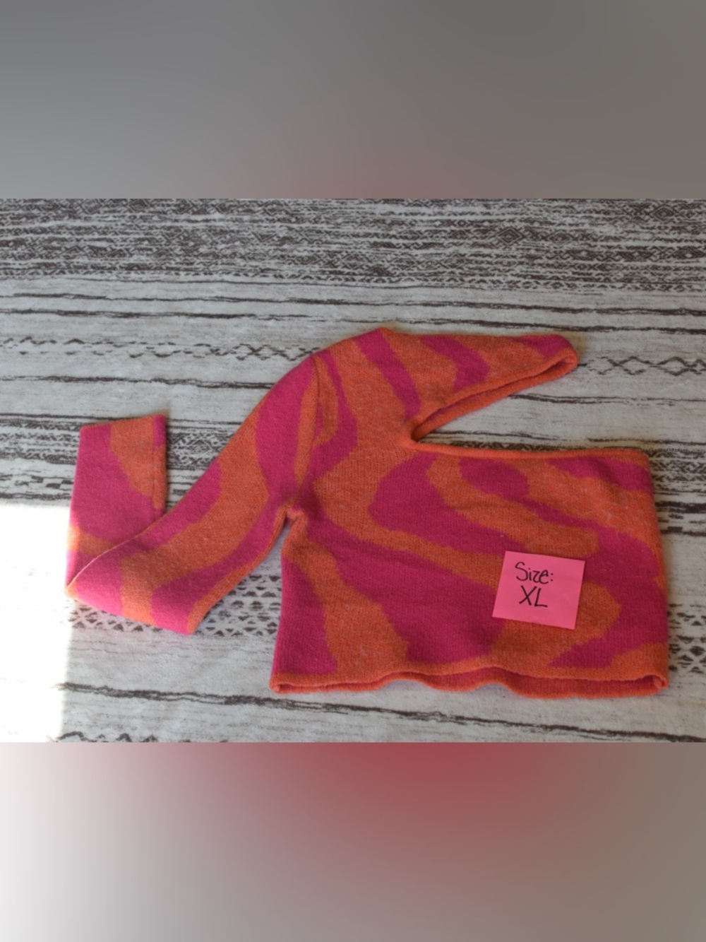 Asymmetric Off-the-Shoulder Sweater in Pink & Orange